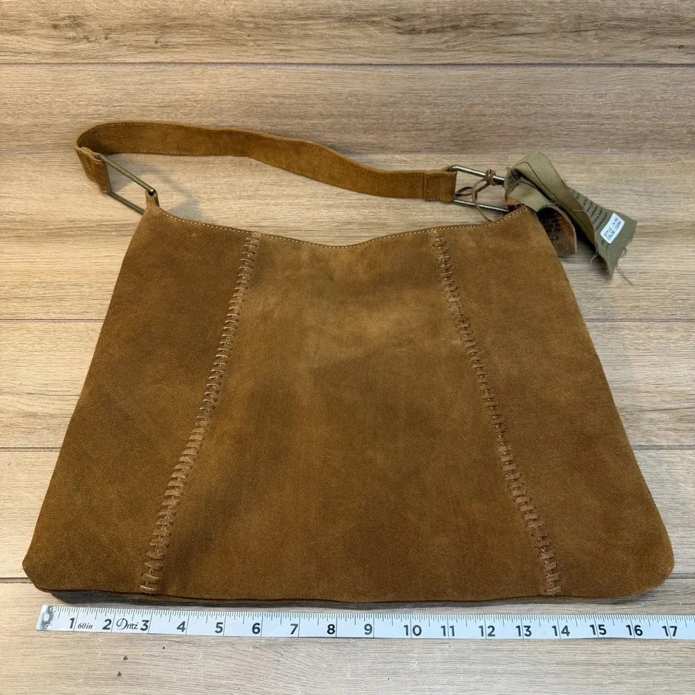 Vilenca Holland Suede Slouchy Hobo Shoulder Bag Earthy Brown Whipstitch Boho